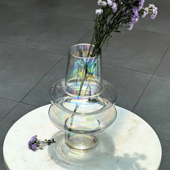 Handmade Iridescent Ripple Glass Vase | 12 inch