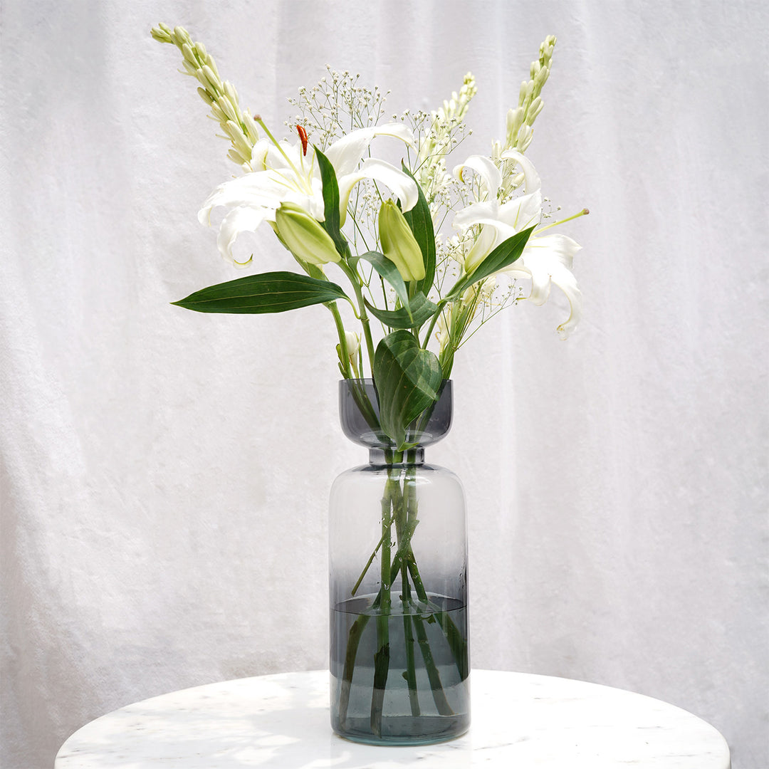 Handmade Grey Grande Tinted Glass Vase | 11.8 inch