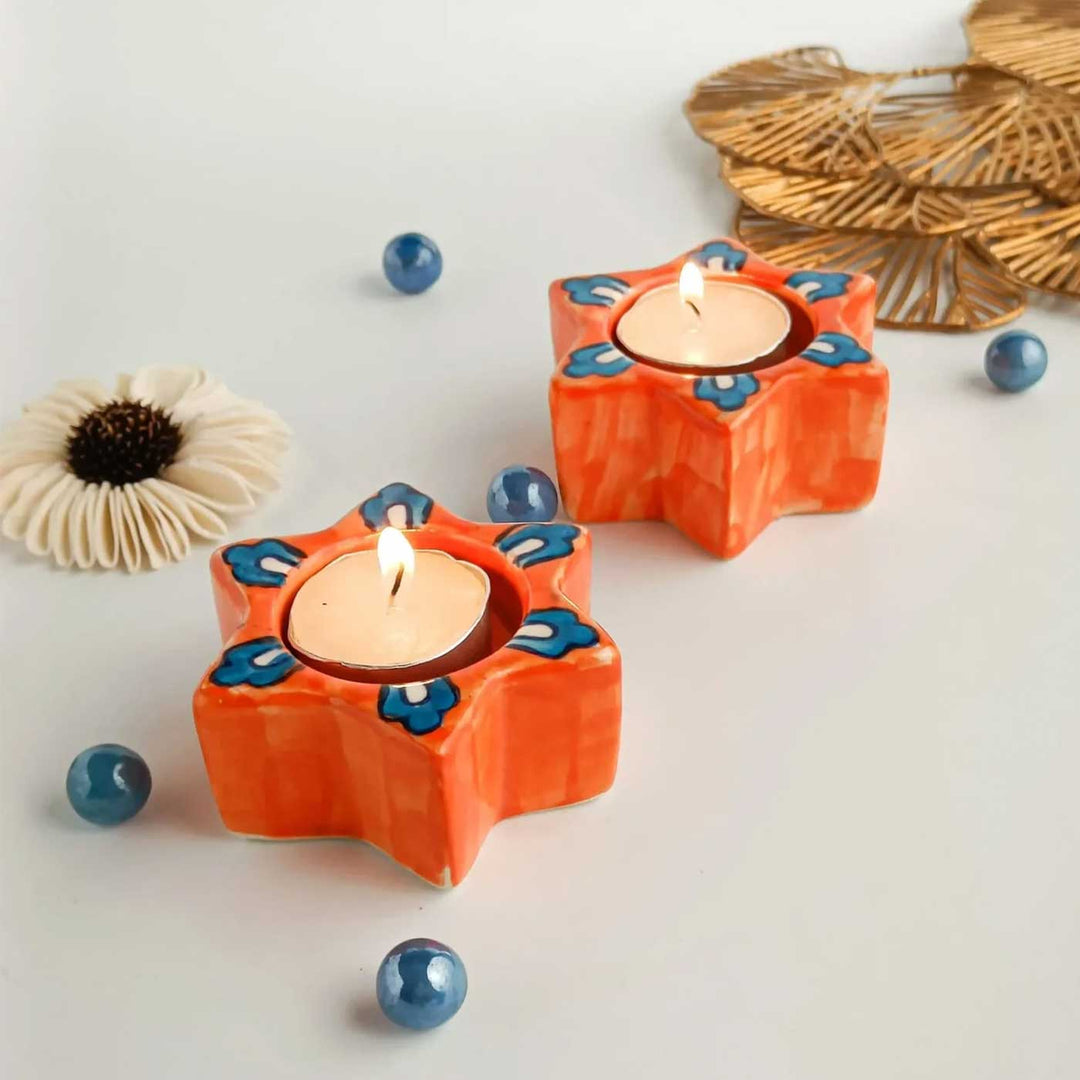 Set of 8 | Handmade Stunning Star Ceramic Tealight Holder