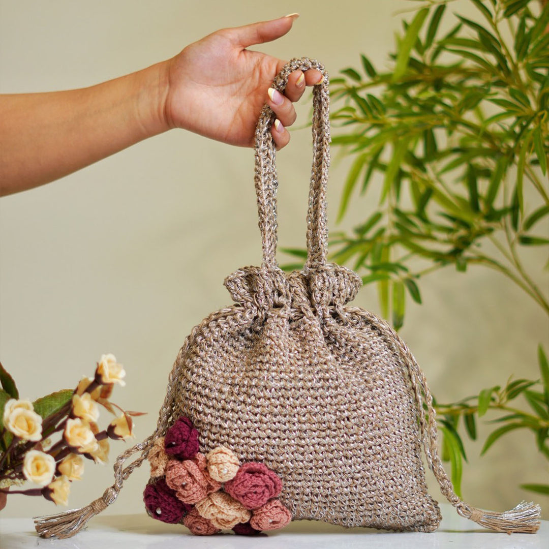 Handmade Crochet Rosette Charm Potli