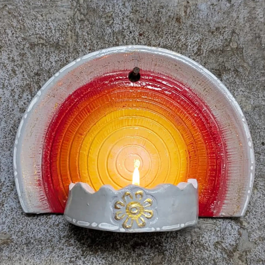 Hand-Painted Spiral Bloom Terracotta Tealight Holder