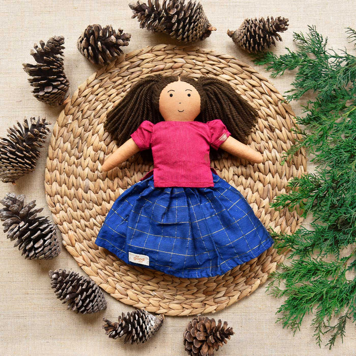 Nilah's (Younger Sister) Mira In Classic Dress | Soft Hand-Stitched Sustainable Indian Play Doll