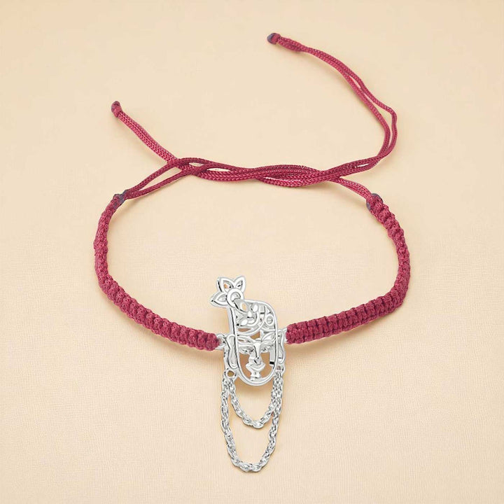 Handmade Krishna Design Religious Silver Rakhi For Brother - Front View