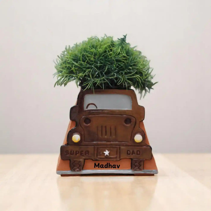 Personalized Hand-Painted Super Dad Car Theme Terracotta Planter