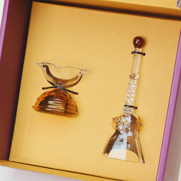 Durable Glass Short Prayer Gift Hamper | Includes Diya And Ringing Bell