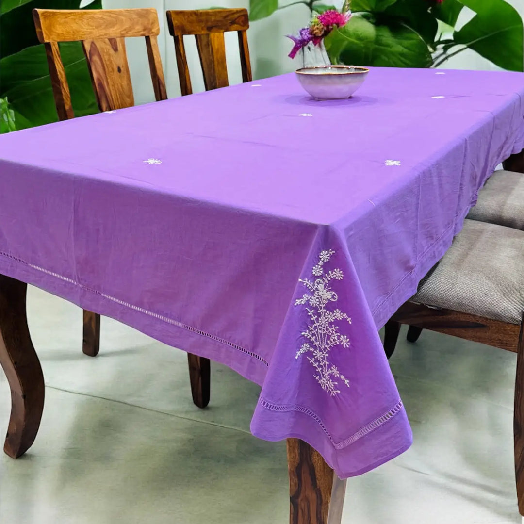 Hand Embroidered Floral Chikankari Cotton Table Cloth