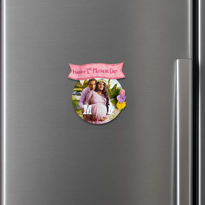 Photo Personalized Handmade Round Floral Theme Felt Fridge Magnet