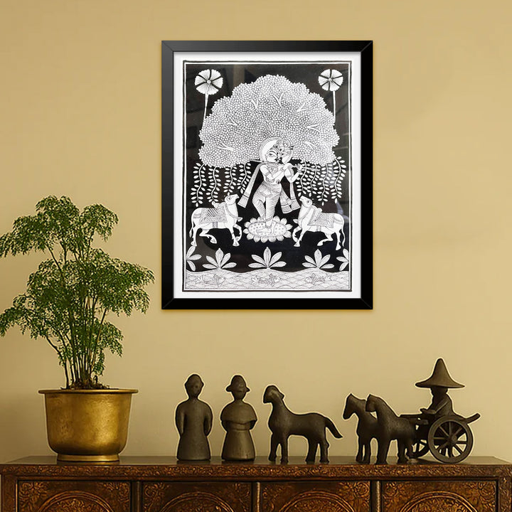 15 X 11 Inch | Krishna with Cows Paper Phad Painting