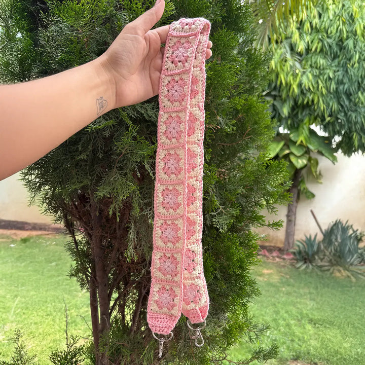 Handmade Crochet Flower Design Cotton Sling Bag Belt