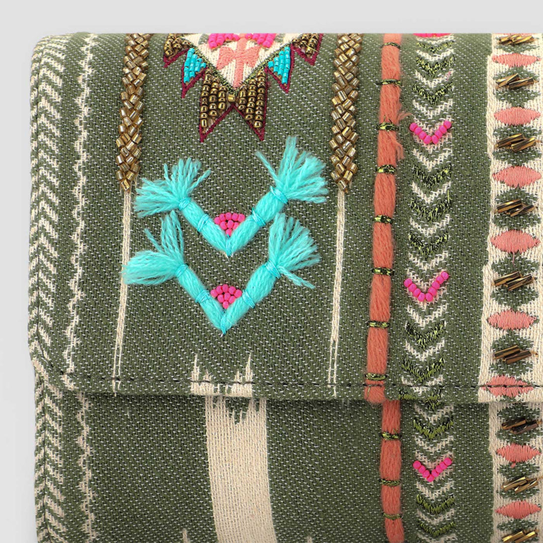 Handmade Embroidered Green Color Sling Bag