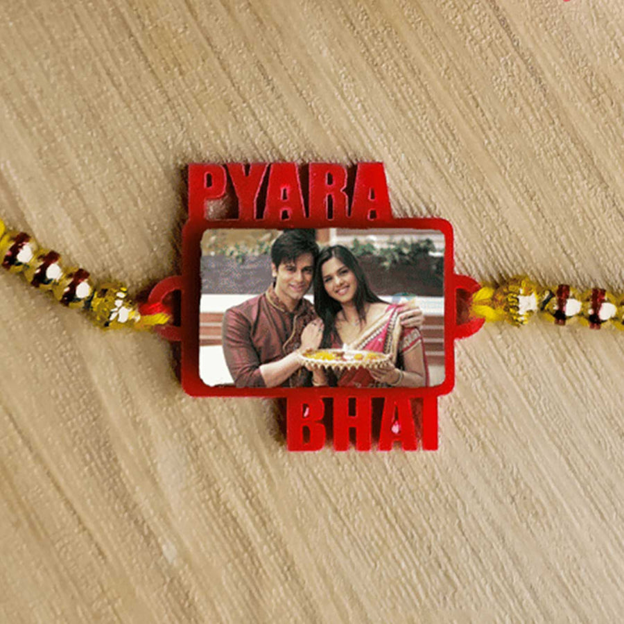Photo Personalized Handmade Pyari Bhai Theme Rakhi For Brother - Close-up Front View