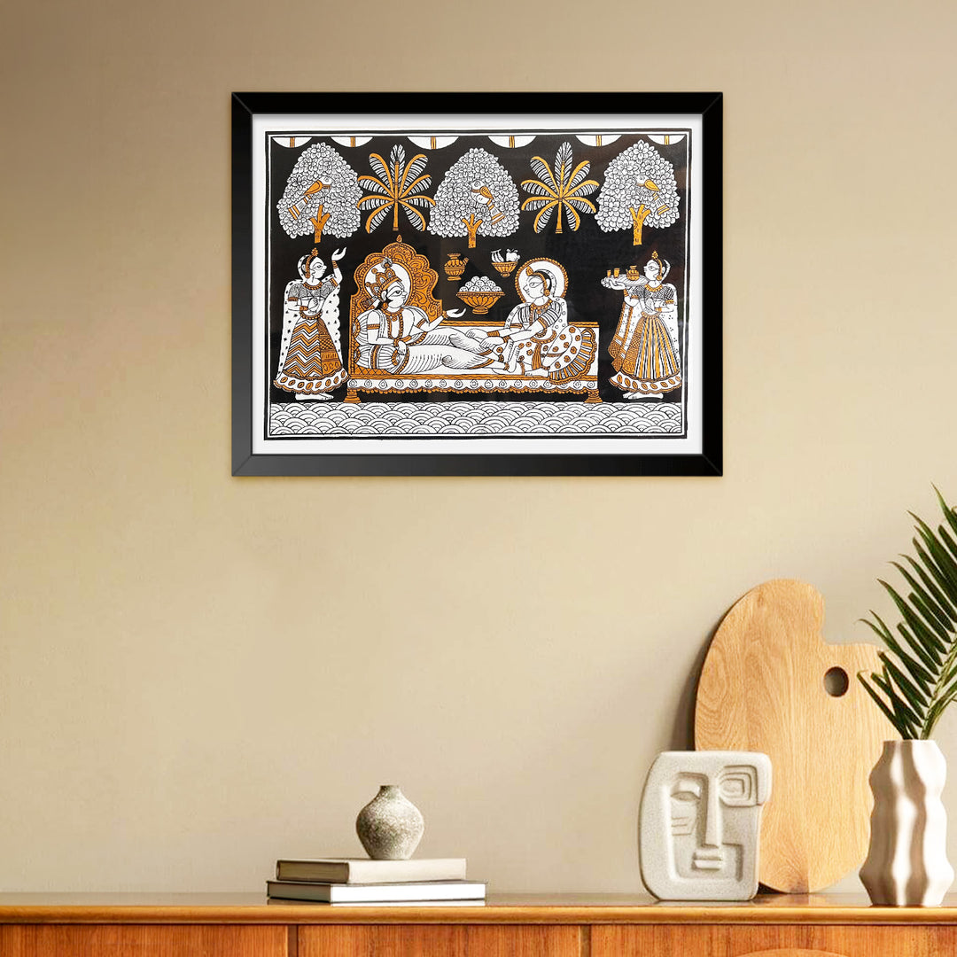 15 X 11 Inch | Lord Vishnu and Mata Laxmi Paper Phad Painting