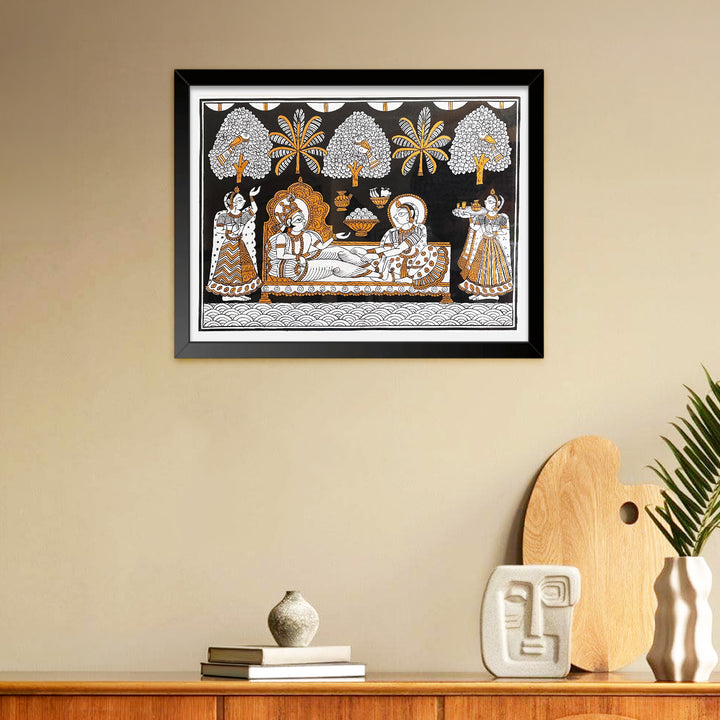 15 X 11 Inch | Lord Vishnu and Mata Laxmi Paper Phad Painting