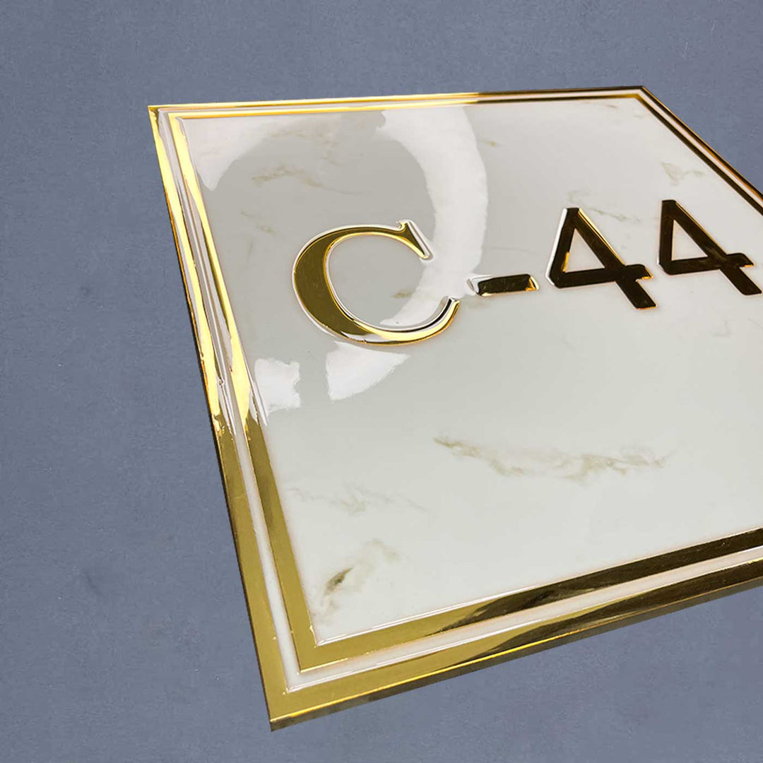 Personalized White And Gold Wave Textured Resin Name Plate