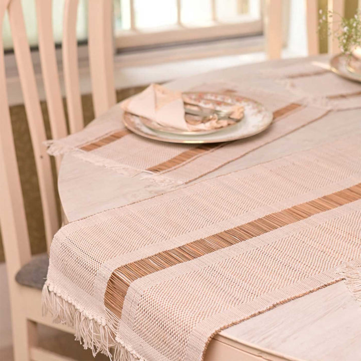 Hand Woven Single Striped Madhurkati Table Runner & Table Mat