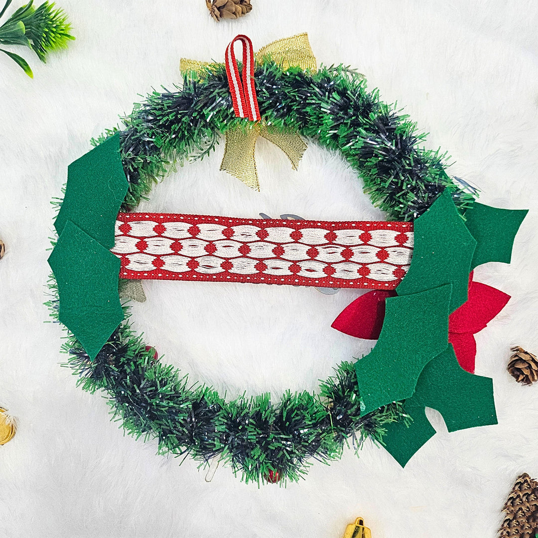 10 Inch | Green Floral Felt Wreath For Christmas Decoration