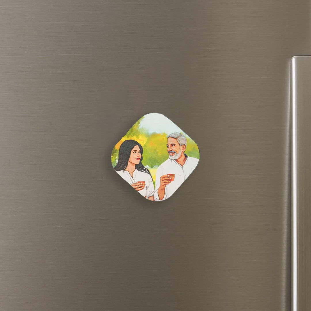 Photo Personalized Hand-Painted Dad And Daughter Theme MDF Wood Fridge Magnet