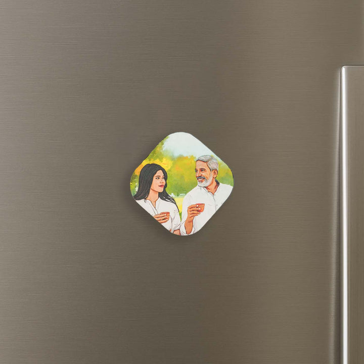 Photo Personalized Hand-Painted Dad And Daughter Theme MDF Wood Fridge Magnet