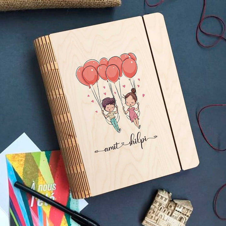 Couples Wooden Personalized Notebook Binder | A5, 50 Blank Pages, 120 GSM