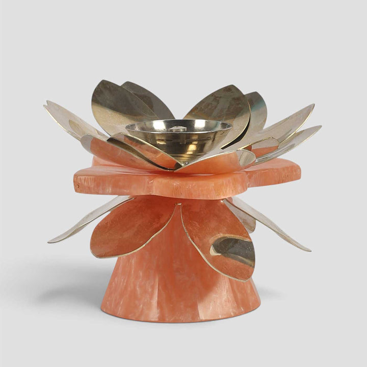 Handmade Pink Resin & Steel Oil Lamp / Diya For Festive Decor