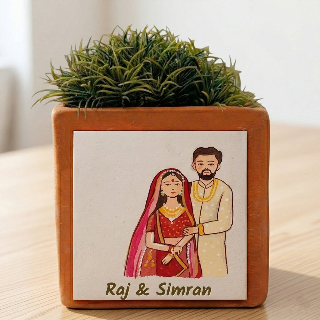 Indian Wedding Couple Personalized Handpainted Terracottta Planter
