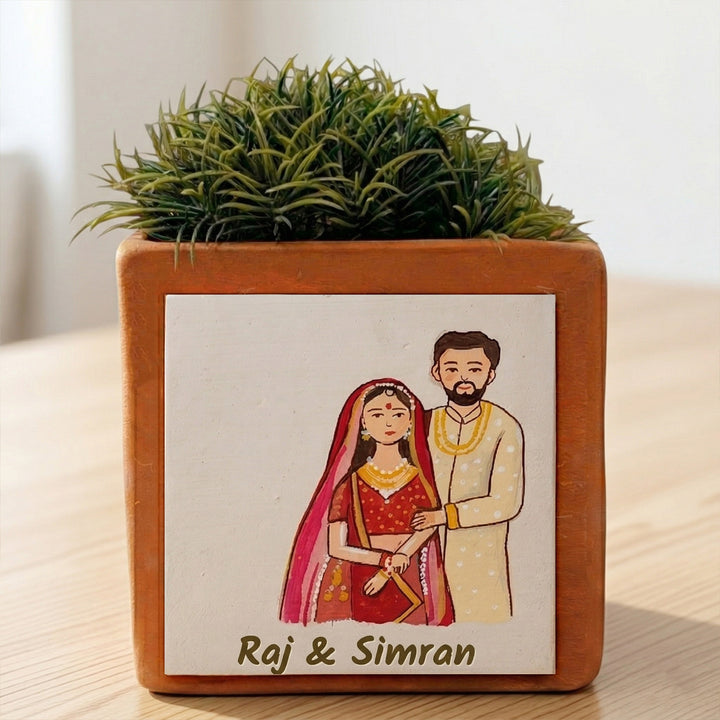 Indian Wedding Couple Personalized Handpainted Terracottta Planter