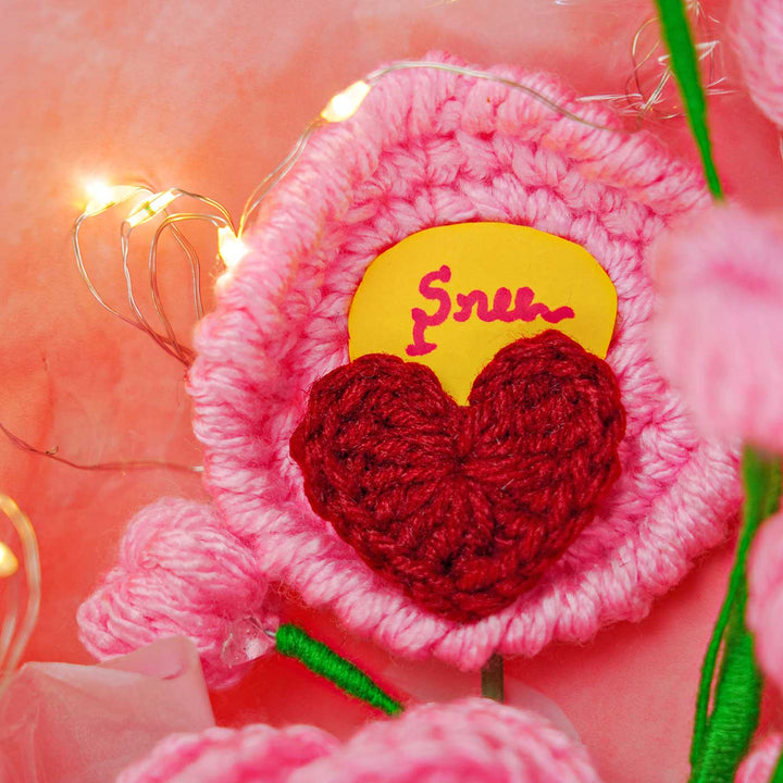 Handmade Crochet Rose Theme Flower Bouquet With Lights