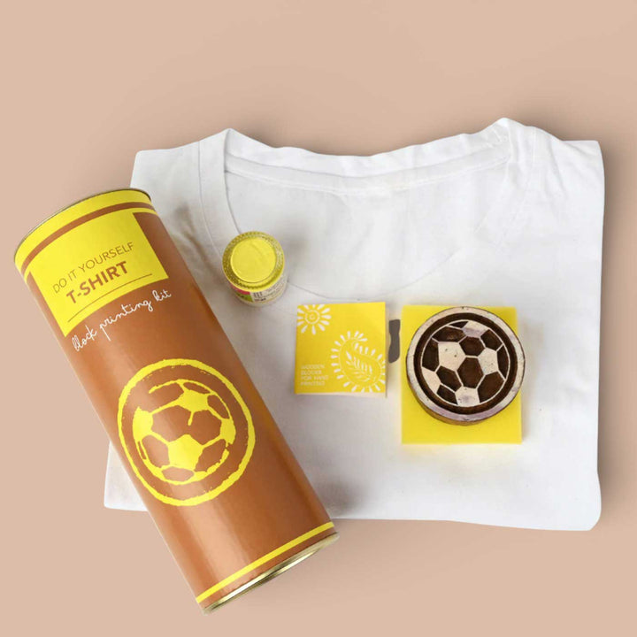 Football Design T-shirt Block Print DIY Kit | 1 White Cotton T-shirt, 1 Fabric Paint And 1 Wooden Block