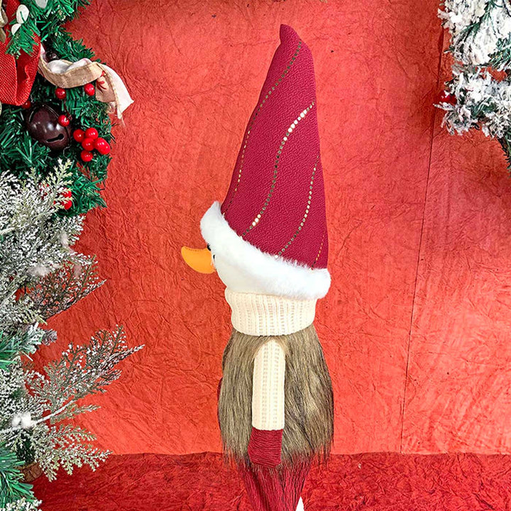 Cream Maroon Gold Self-Standing Snowman Woolen Decor For Christmas Table Decoration