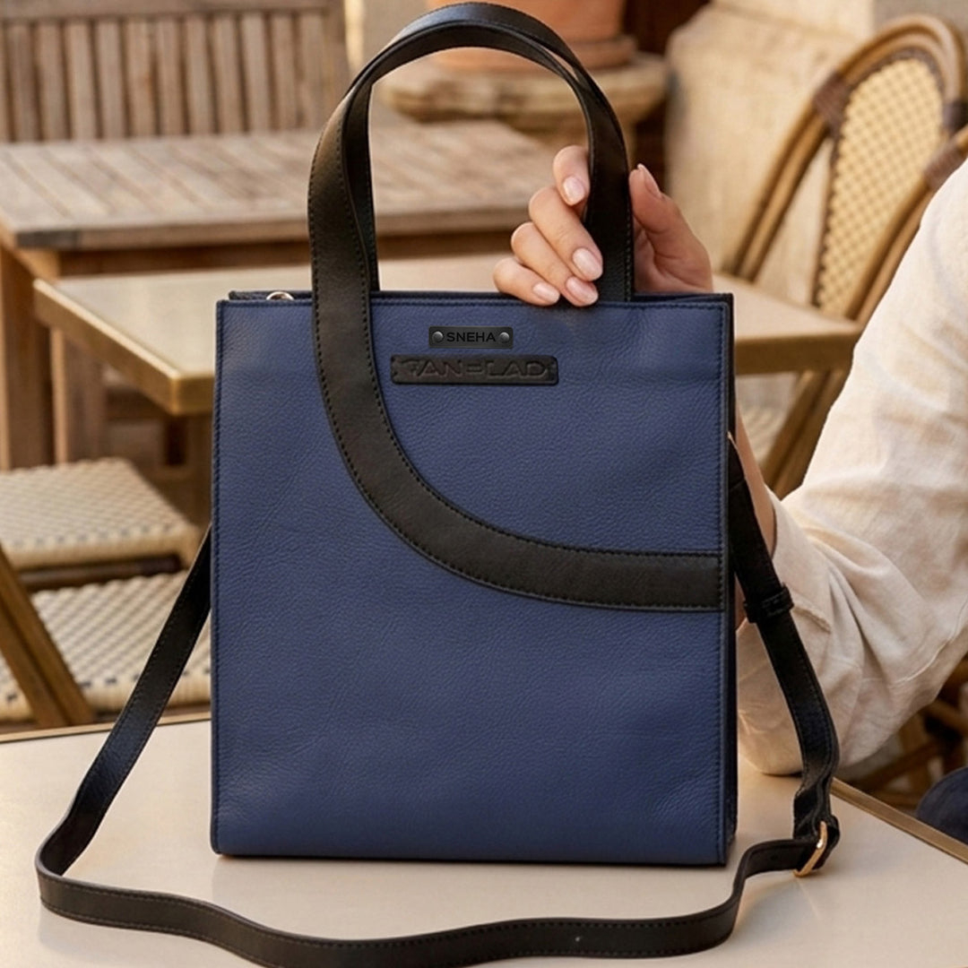 Personalized Blue Little Monica Leather Handbag With Sling