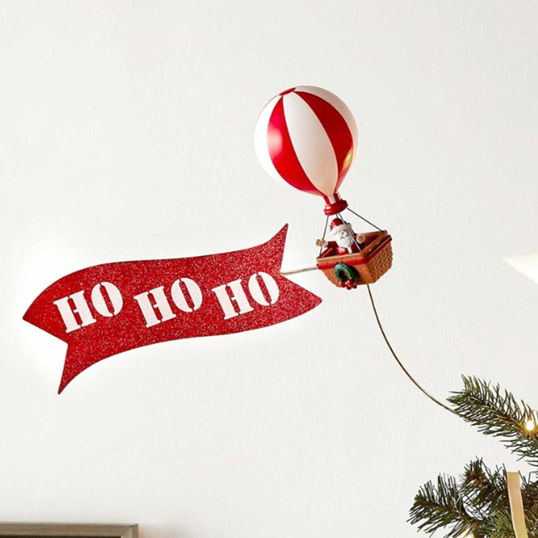 Reusable Animated Santa'S Hot Air Balloon Tree Topper With Banner And Light