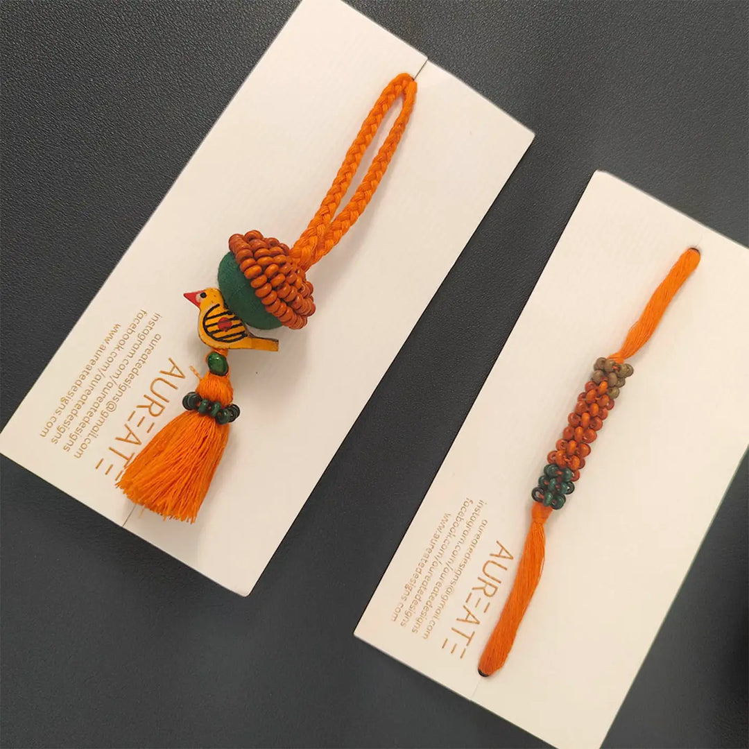 Handmade Beaded Multicolour Bird Bhaiya Bhabhi Rakhi With Roli Chawal | Set Of 2