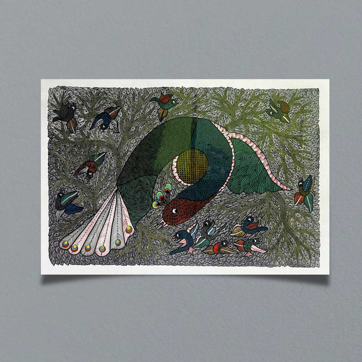 15 x 22 Inch | Life Beneath the Canopy | Original Hand Painted Tribal Gond Art Painting | Acrylic Paints On Paper