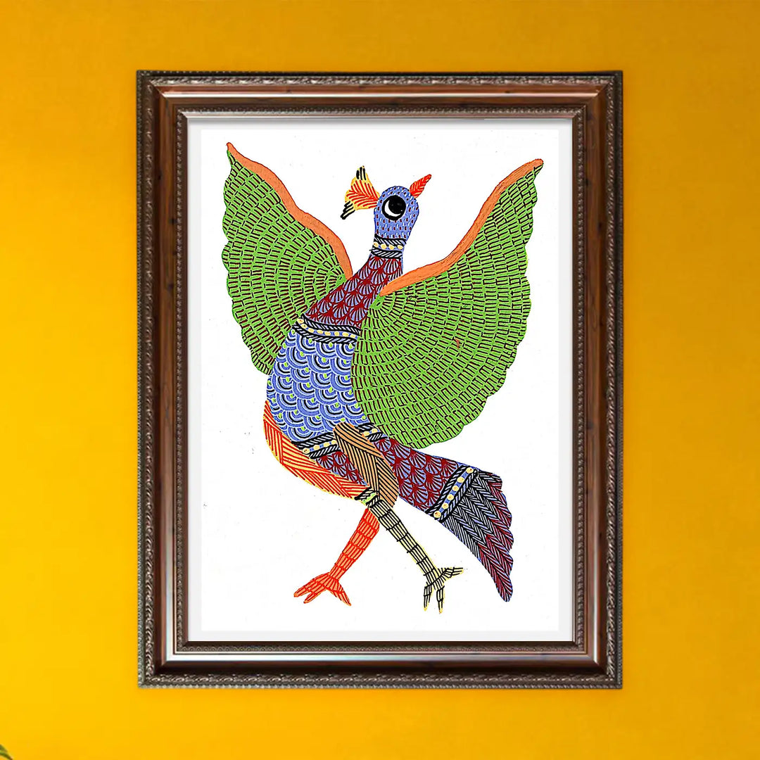 6 x 8 Inch | Dance of the Dawn | Original Hand painted Tribal Gond Art Painting | Acrylic Paints On Paper
