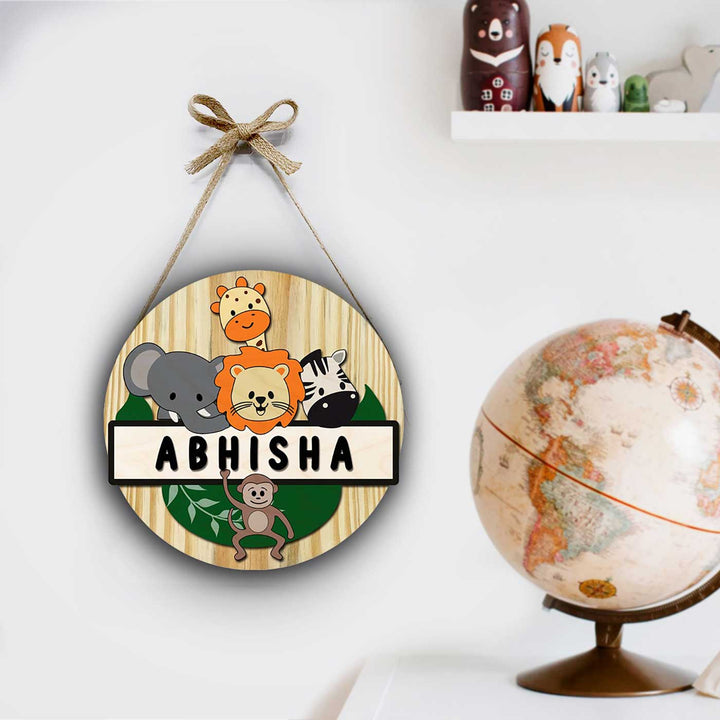 Kids Circular 3D Animals Themed Nameplate with Lights