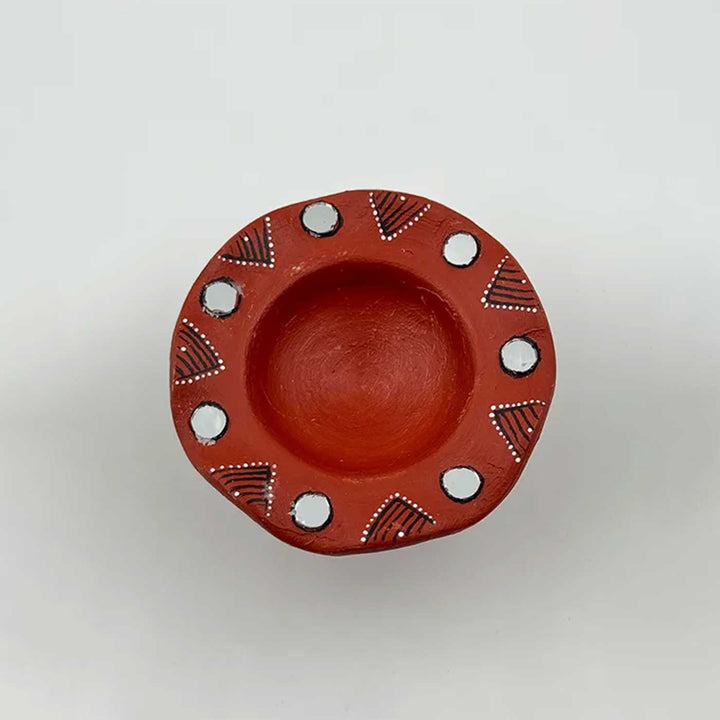 Set of 6 | Natural Finish Hand-Painted Flower-Shaped Terracotta Diya Tealight Holders For Festive Decor