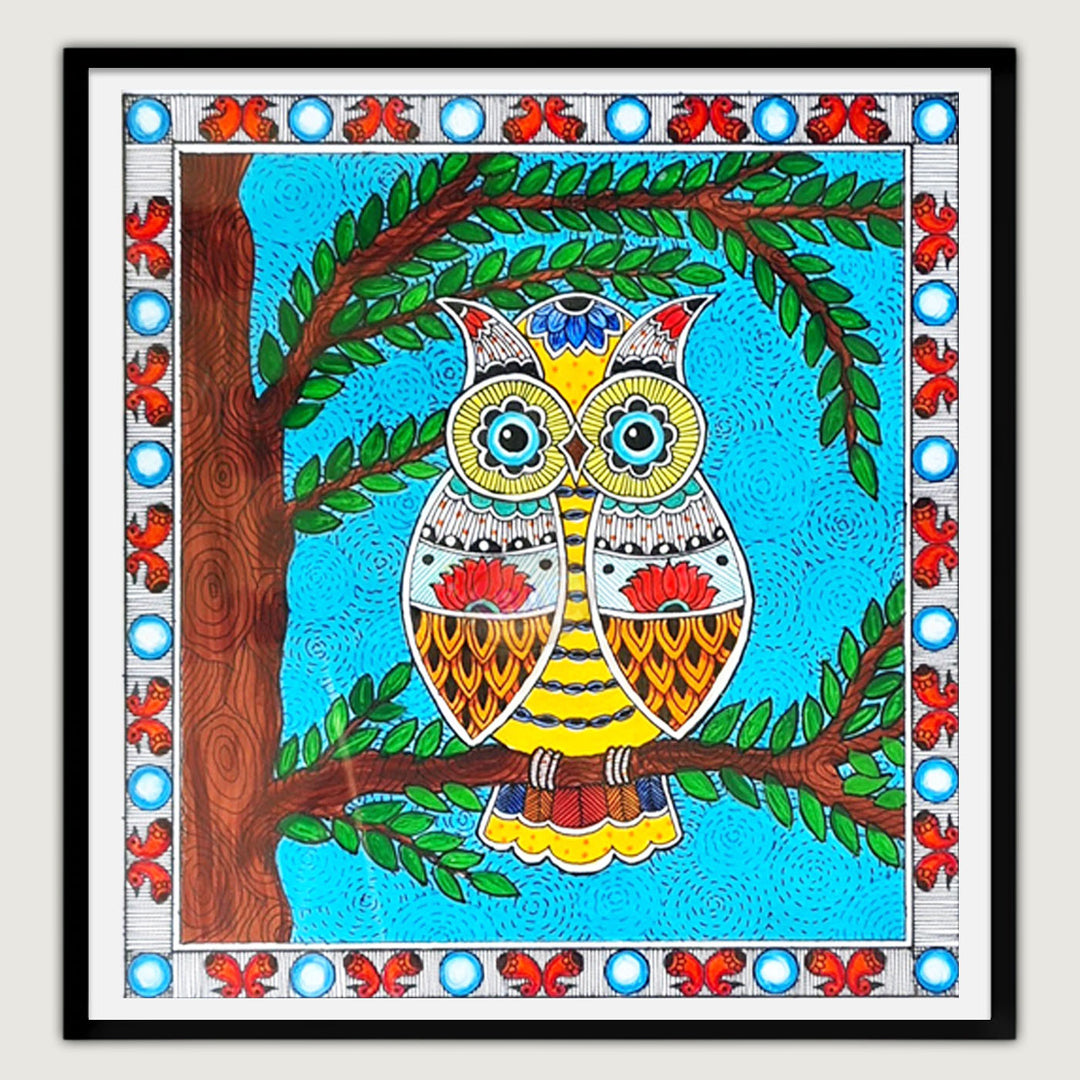 7 x 7 Inch | The Wise Watcher | Original Hand Painted Madhubani Painting On Paper