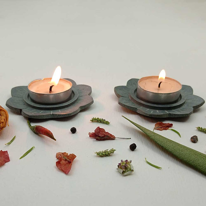 Handmade Grey Amrah Lotus Flower Candle Holder | Set Of 4
