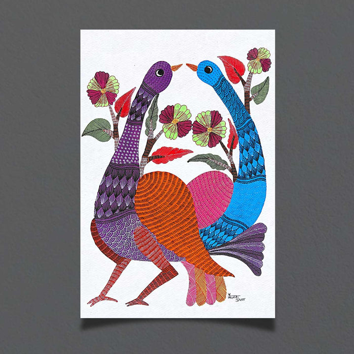 11 x 15 Inch | Sacred Bond | Original Hand painted Tribal Gond Art Painting | Acrylic Paints On Paper