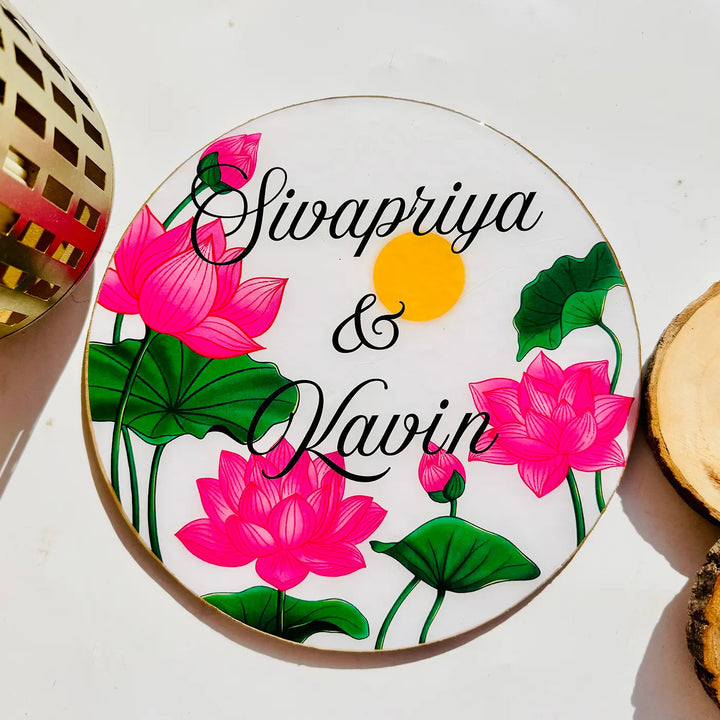 Personalized Round Lotus Theme Resin Name Plate
