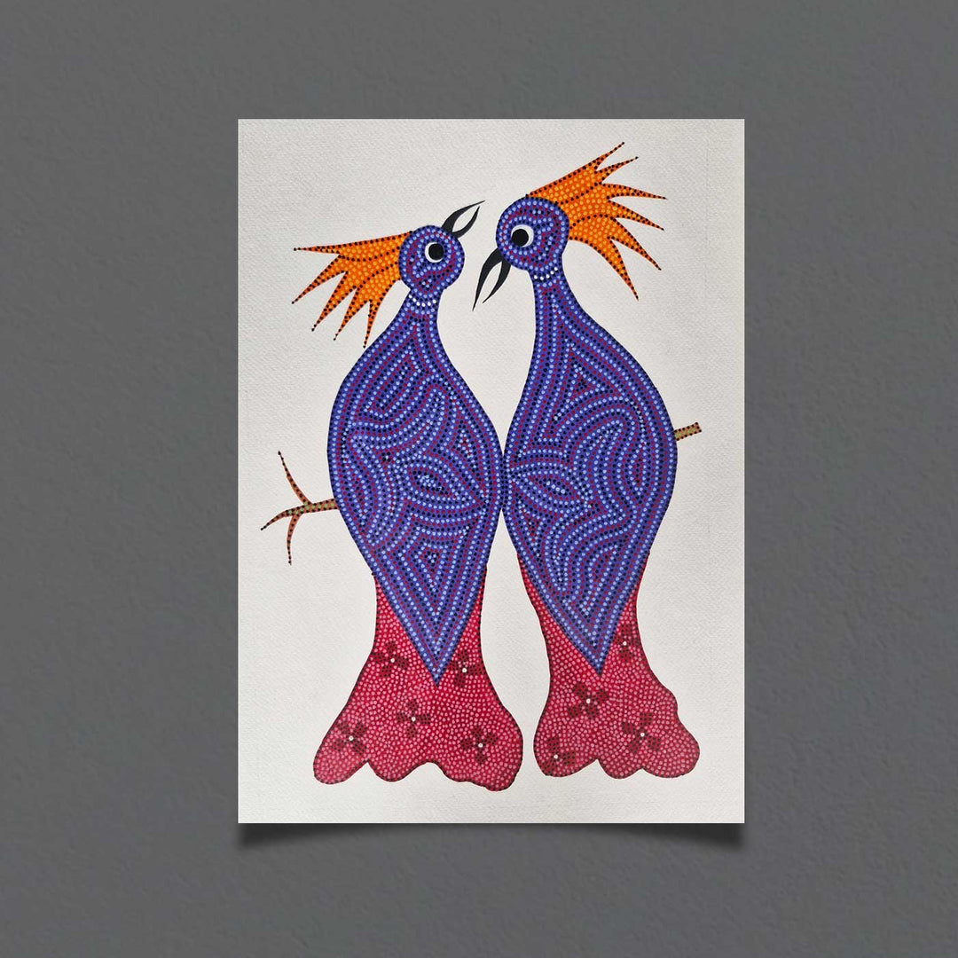 11 x 16 Inch | The Royal Birds | Original Hand Painted Bhill Painting | Acrylic Paints On Paper
