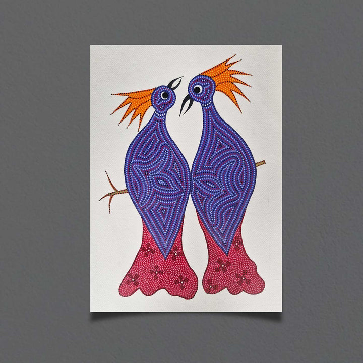 11 x 16 Inch | The Royal Birds | Original Hand Painted Bhill Painting | Acrylic Paints On Paper