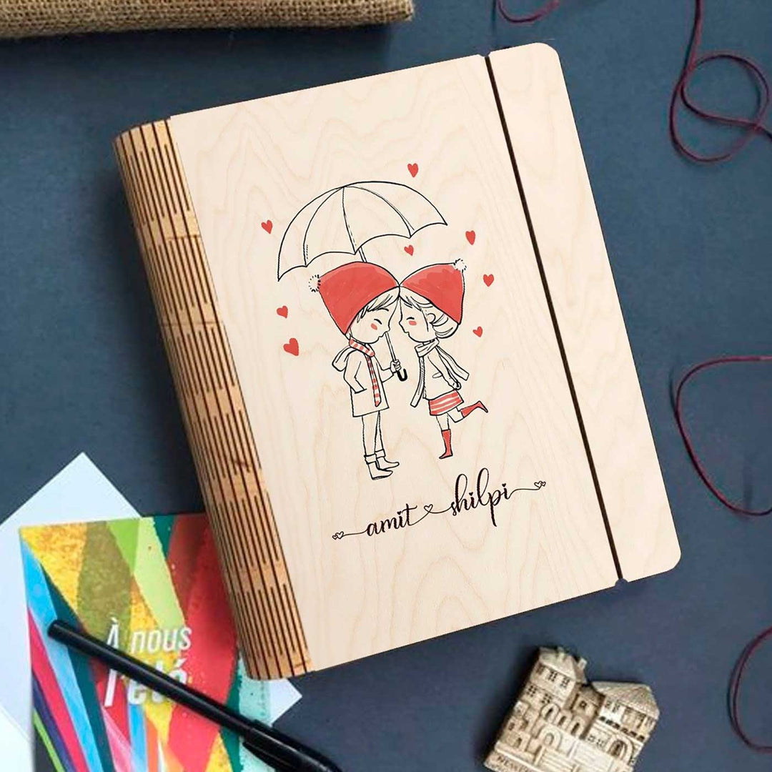 Couples Wooden Personalized Notebook Binder | A5, 50 Blank Pages, 120 GSM