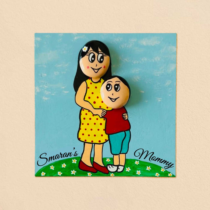 Personalized Blue Mom & Kid Theme Wooden Fridge Magnet For Mothers