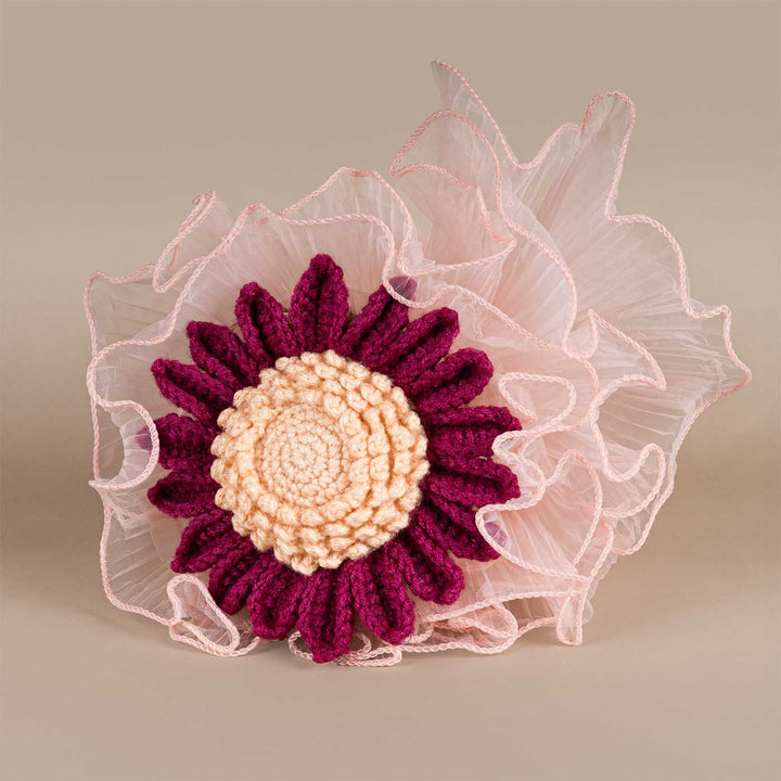 Handmade Crochet Burgundy Sunflower Bouquet With Lights | Includes Photo & Greeting Card