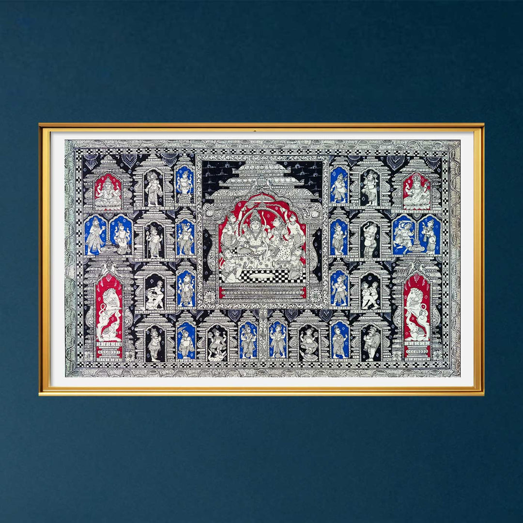 24 X 40 Inch | Handmade Canvas Mukhasalla With Rama And Sita Painting