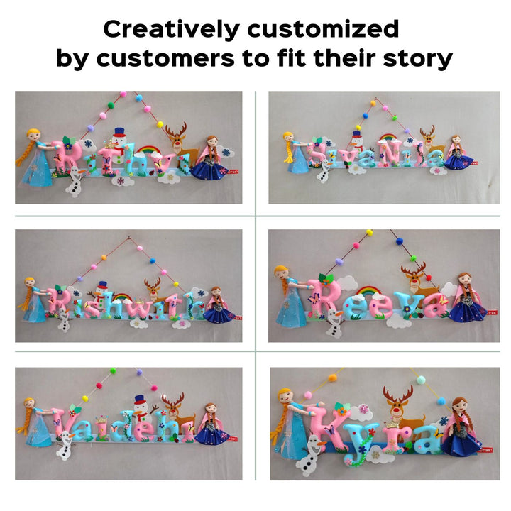 Handcrafted Personalized Frozen Anna & Elsa Felt Nameplate for Kids