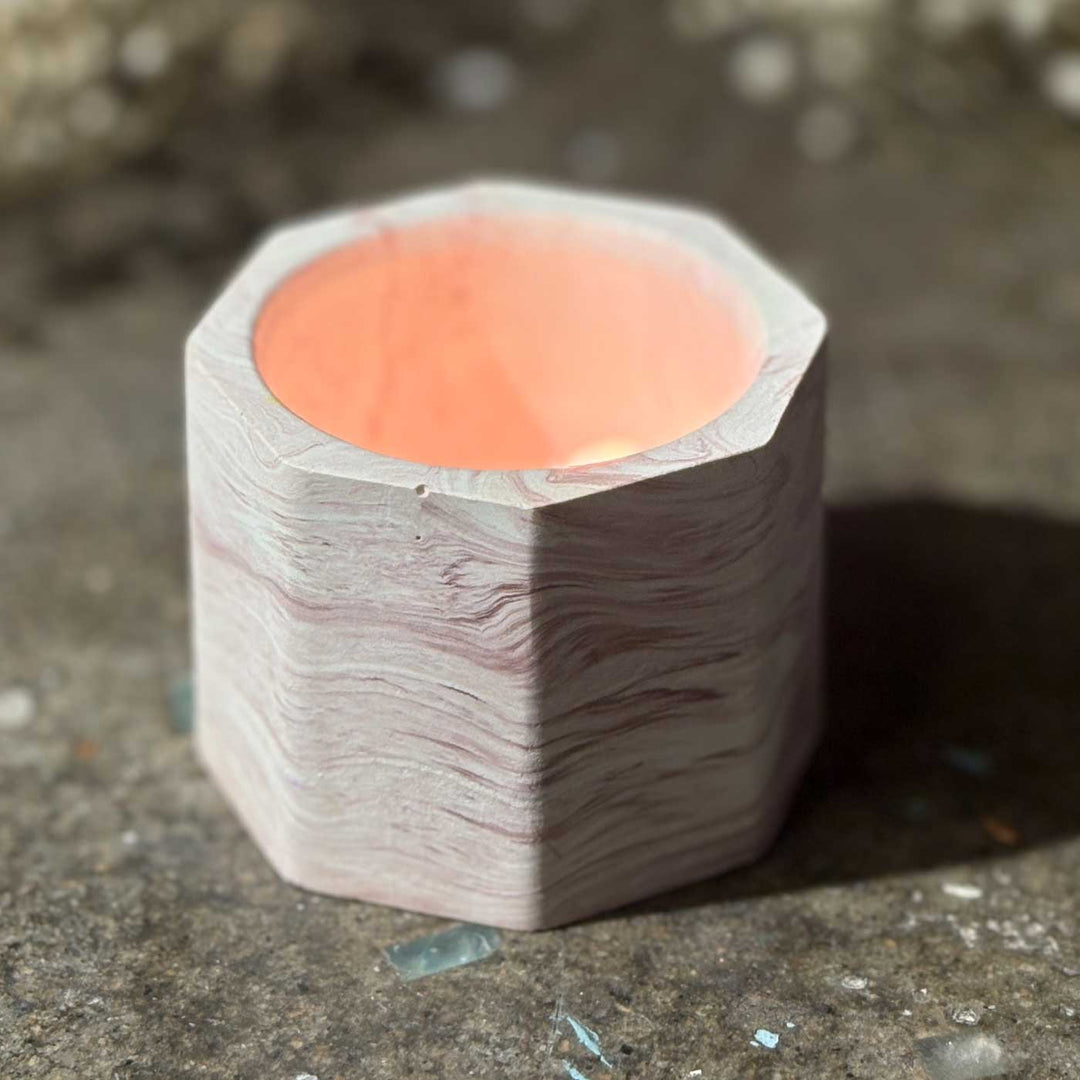 Handmade Veloura Glow Concrete Gift Hamper | Includes 1 Flower Candle Holder, 6 Octa Deep Candle Holders