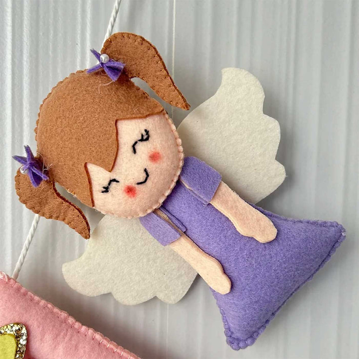 Personalized Unicorn Fairy Felt Bunting Garland For Kids - Hanging from String Close-up