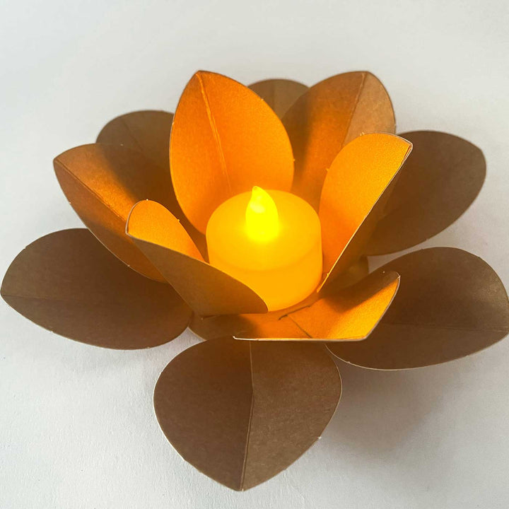 Handmade DIY Lotus Design Paper Tealight Holder With Electic Tealights | Set Of 4